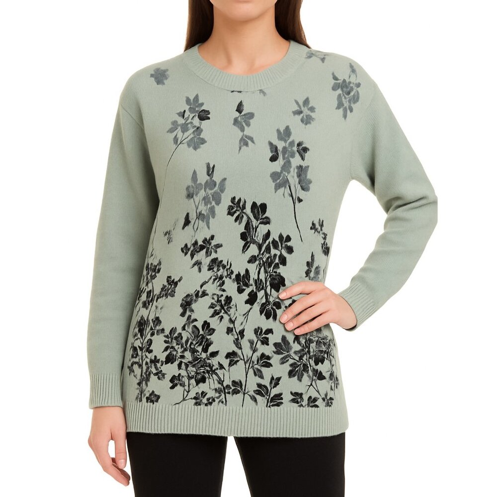 Womens La Viola Light Blue Floral Knit Tunic Sweater Pullover Cottage Grannie M
